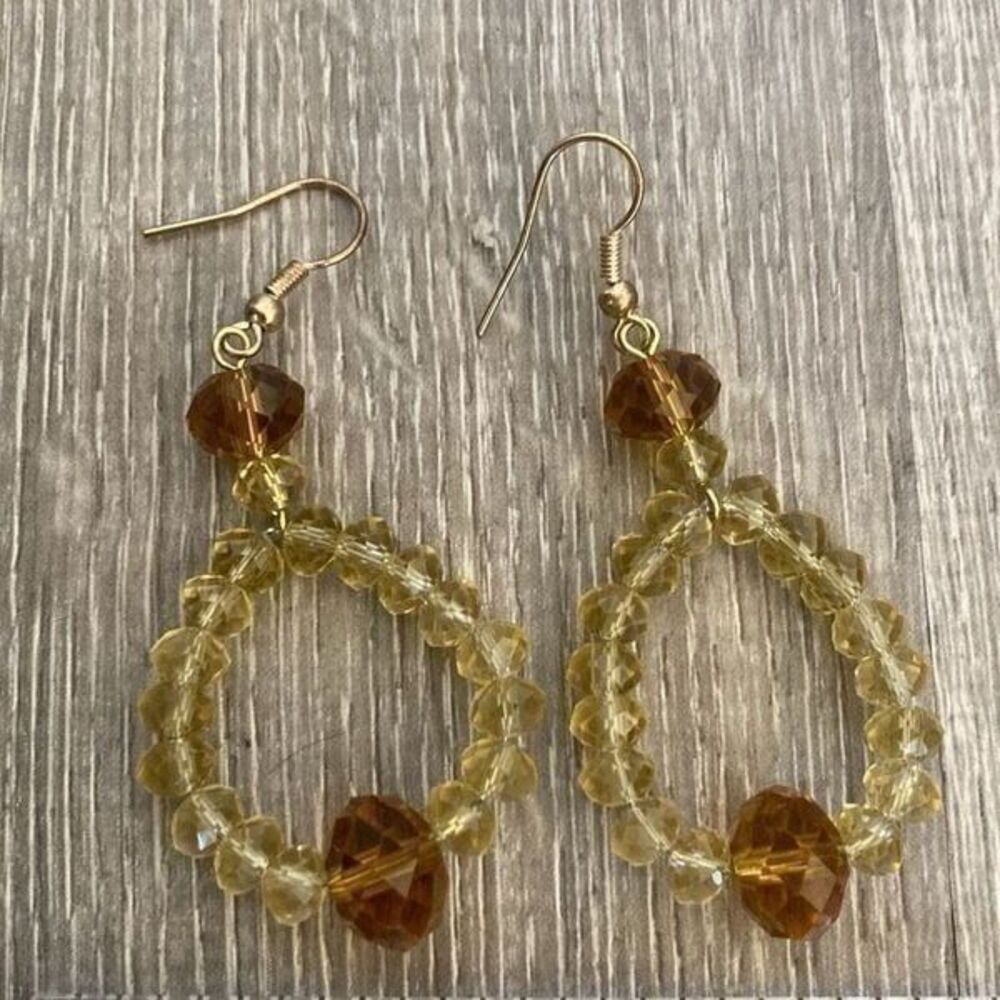 Women’s Gold Tone Beaded Drop Earrings Amber Crystal Dangle Boho Style